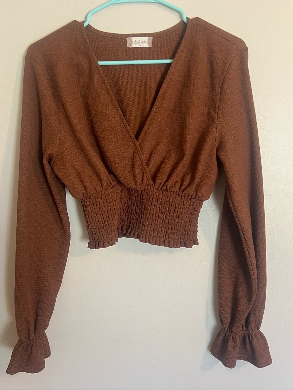Altar'd State Brown Smocked Waist V-Neck Crop Top